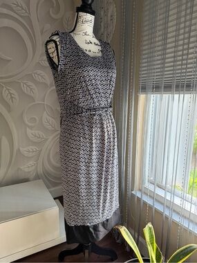 Gerard Darel Sleeveless Chevron Midi Dress - Blue & White